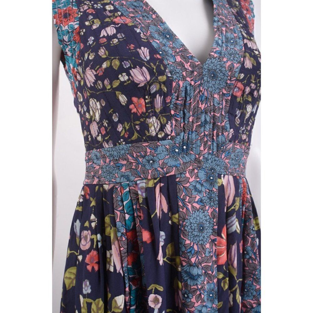 Rebecca Taylor Womans Midi Dress Size 0 Navy Blue Multicolor Floral Silk NWT 595 - Picture 3 of 6